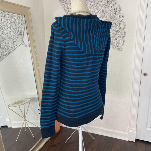 Roxy Early 2000's Whimsygoth Grunge Black Blue Striped Hoodie Long Sleeve XS - Picture 4 of 8